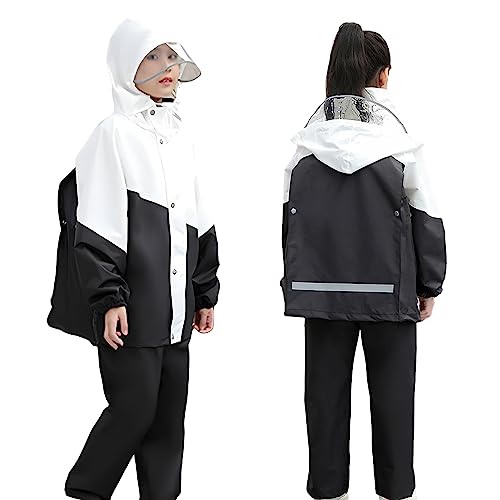 [Formemory] レインコート キッズ 上下セット ポンチョ レインスーツ 子供 女の子 男の子 カッパ子供 ゴム付きの袖 ランドセル対応 透明窓付き 防風 防水ハイネック 通学 子供用 雨具 遠足 梅雨対策 携帯ポーチ付き 雨具