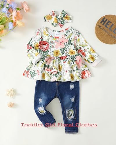 Image of Renotemy Baby Girl Clothes Toddler Girl Clothes Outfits Infant Clothing Jeans Pants Set Cute Clothes Set for Girls