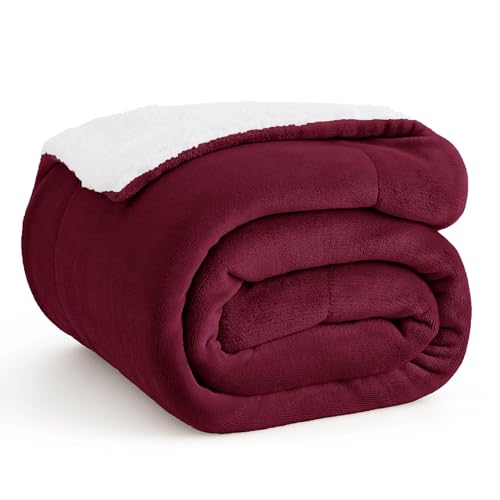Image of Bedsure GentleSoft Sherpa Fleece Twin Size Blanket for Couch, Non-Heated, Thick and Warm Throw for Girls and Women, Soft Fuzzy Plush Twin Blanket for Winter, Burgundy, 60x80 Inches
