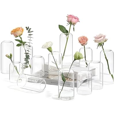 ComSaf Small Flower Vase Set of 12, Glass Bud Vases in Bulk, Clear Vases for Flower, Decor Centerpiece for Bathroom, Decorative Vases for House Warming, Valentines' Day, Mother's Day, Thanksgiving Day