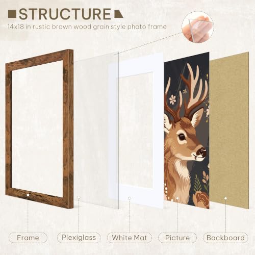 Image of Picrit 14x18 Rustic Brown Picture Frame, Poster Frame for Wall, 3 Pack