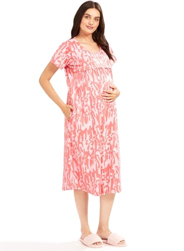 Image of AV2 Women Cotton Printed Maternity Nursing & Feeding Relaxed Fit Nighty -3148