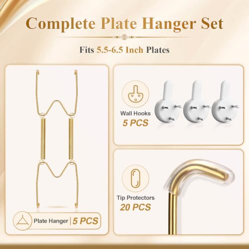 Image of 5 pcs 6 Inch Plate Hangers for the Wall, Suitable for 5.5-6.5 inch Plate | Invisible Decorative Wall Plate Hangers, Stainless Steel Plates Walls Hanger for Display Hooks