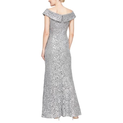 Alex Evenings Women's Off The Shoulder Fit and Flare Dress, Lace and Sequined Elegance for Mother of The Bride Or Groom2