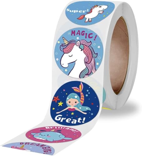 Image of 1000pcs Watercolor Thank You Stickers, Round Thank You Adhesive Sticker for Small Business Wedding Supplies Packing Stickers Gift Wrap (2, Mix Design Unicorn Stickers)