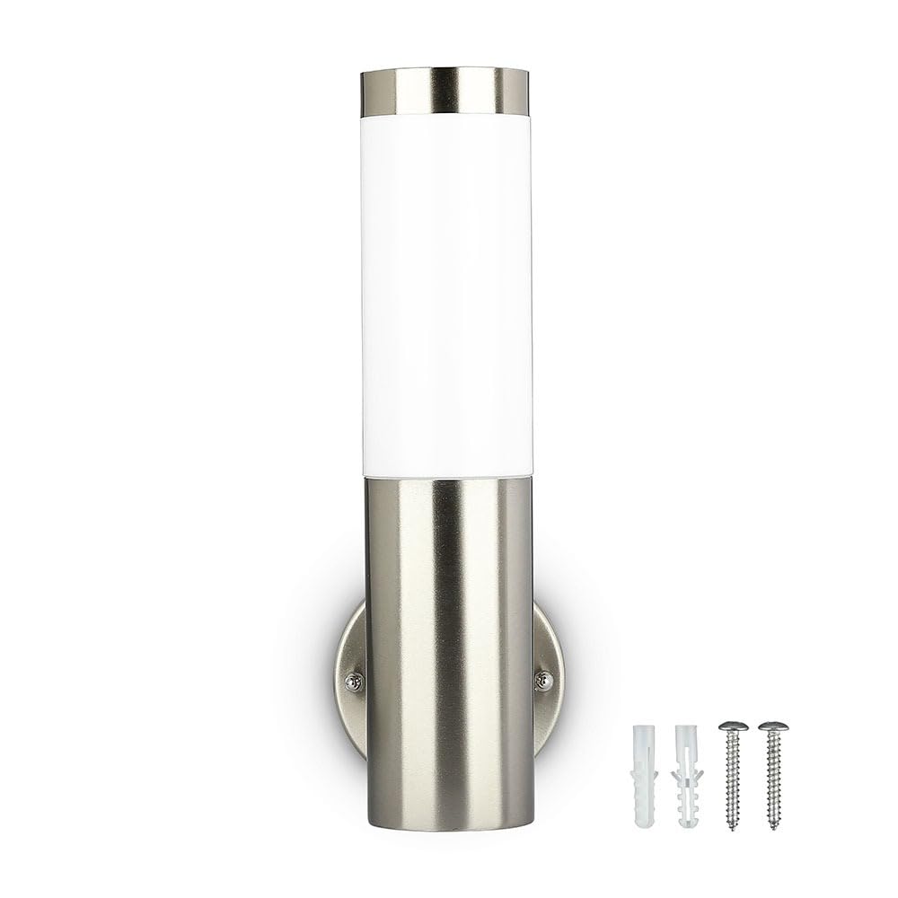 V-TAC Outdoor E27 Wall Lamp – Stainless Steel & White Finish, IP44 Waterproof, Max 60W, Modern Wall Light Fixture for Garden, Pathways, Porch, and Walkways