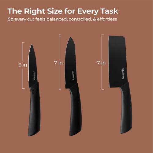 Image of Lifelong High-Carbon Stainless Steel Knife Set of 3 with Protective Cover | Non-Slip PP Handle, Black Color Coated, Sharp Edge for Professional Cutting, Chopping, Dicing & Slicing at Home & Restaurant