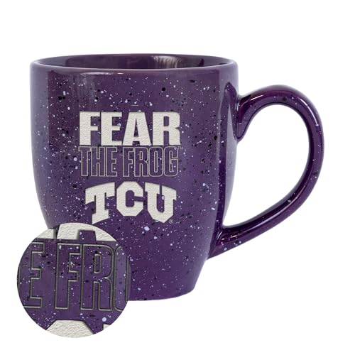 Rico Industries NCAA TCU Horned Frogs Fear The Frog 16 oz Team Color Laser Engraved Speckled Ceramic Coffee Mug