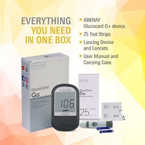 Image of ARKRAY GlucoCard G+ Blood Glucose Monitor | Diabetes Kit with FREE 25 Strips & 25 TRUSTLET Lancets + 1 Lancing Device | Japanese Technology Made in INDIA