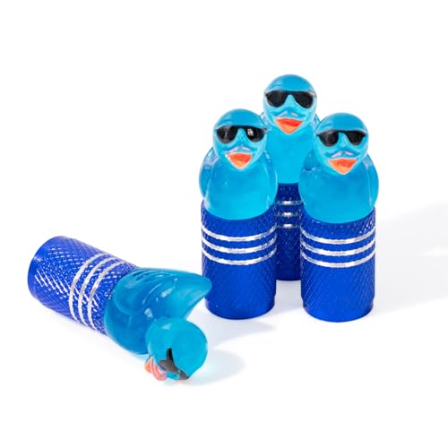 4Pcs Tire Valve Stem Cap Cover for Car SUV Truck, Valve Cover with Funny Duck Sunglasses, Decorative Tire Valve Caps Wheel Accessories (Blue Sunglasses Duck)
