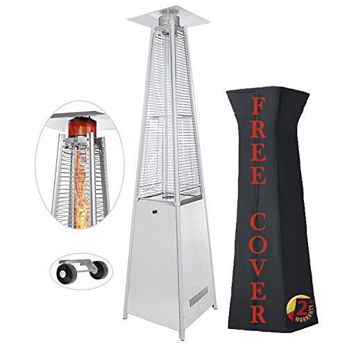 Pyramid Outdoor Patio Heater - 45000 BTU Stainless Steel Propane Heater with Cover Glass Tube