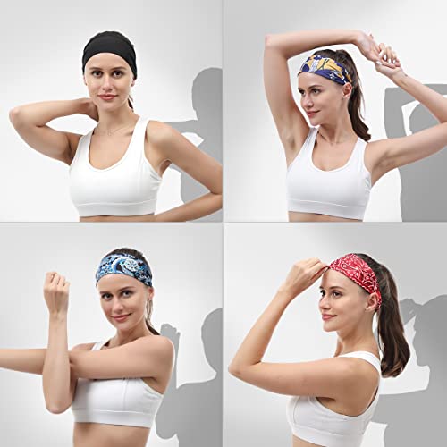 Beister Sports Headbands For Men & Women (5 Pack), Moisture Wicking Sweatbands, Elastic Non Slip Sweat Bands, Athletic Workout Fashion Wide Hair Bands For Running, Cycling, Basketball, Yoga #TOP4