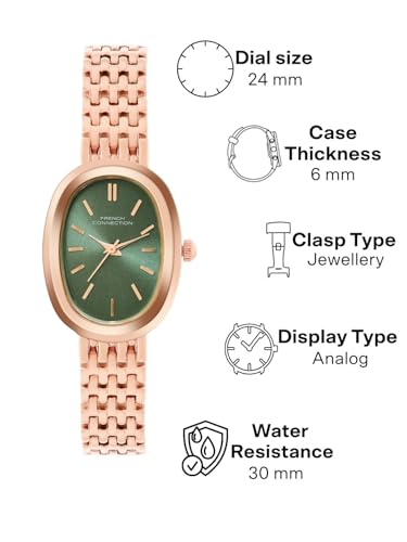 Image of French Connection Sunray Green Oval Dial with Rose Stainless Steel Strap Watch for Womens - FCN0130NRGM