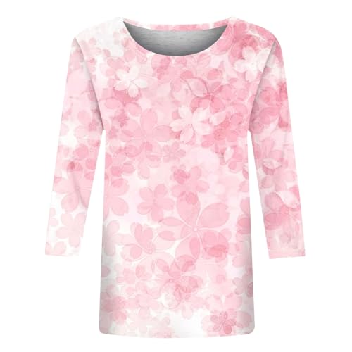 HTHLVMD Womens 3/4 Length Sleeve Tops 2025 Fall Fashion Floral Print Crewneck Causal Trendy Tunic Tops for Women