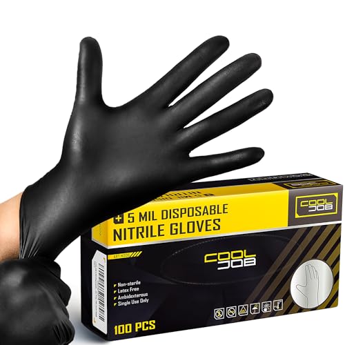 COOLJOB 5 Mil Disposable Nitrile Gloves Heavy Duty Gloves for Household Cleaning Cooking Food Safe & Powder Free 100 Count Xlarge