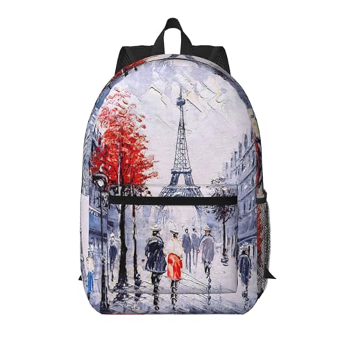 Mochila escolar ligera con estampado de la Torre Eiffel para viajes urbanos y oficina