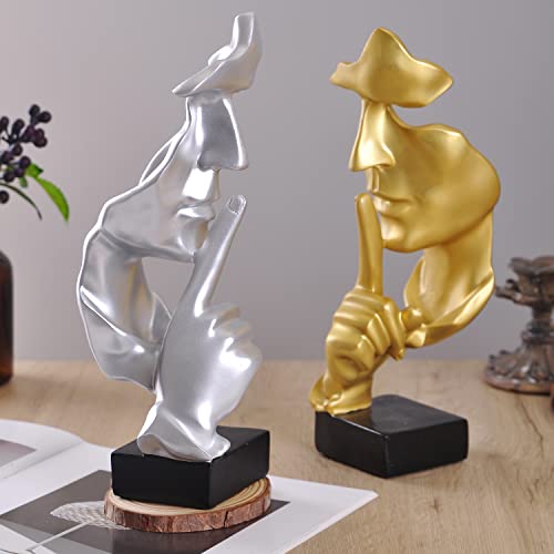 The Thinker Statue, Silence Is Gold Sculpture, Resin Men Face Figurines, Abstract Figurine Sculptures For Entrance, Home, Office, Piano Décor - Gold #TOP4