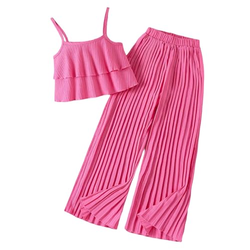 Ensemble fille rose pantalon large fluide et volants légers sans manches