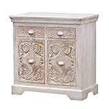 schrank shabby chic anleitung Wunderschöne Kommode Afsana im Shabby Chic Stil. In reiner Handarbeit gefertigt und mit aufwendigen traditionellen Ornamenten & phanthasievollen Motiven handgeschnitzt | Kunsthandwerk pur | Dieser Holzschrank versetzt jeden Betrachter in eine andere Zeit und bereichert jedes Zimmer mit seinem verzauberndem Charme und lädt zur Kreativität & Freude ein.