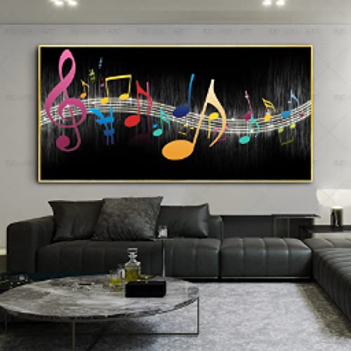 Peinture sur toile guitare et paysage de lac tableau moderne abstrait salon 60x120cm sans cadre