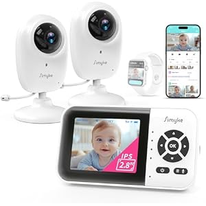 Simyke 1080p Smart AI 2 Camera Video Baby Monitor,WiFi Switch,2.8" inch Display or WiFi Remote Access,Night Vision,1500ft Long Range,2-Way Talk,Sound Alert,Temperature Sensor,Lullabies Feedi