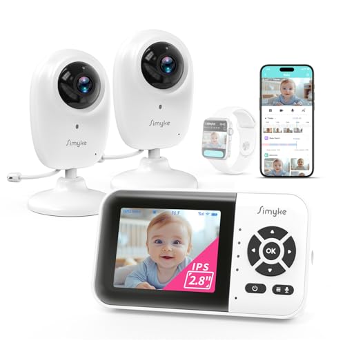 1080p Smart AI 2 Camera Video Baby Monitor,WiFi Switch,2.8" inch Display or WiFi Remote Access,Night Vision,1500ft Long Range,2-Way Talk,Sound Alert,T