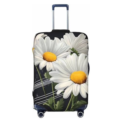 Music Notes Flower Daisy Elastic Travel Luggage Cover, Washable Spandex Suitcase Protector, Anti-Scratch Fits 18-32 Inch