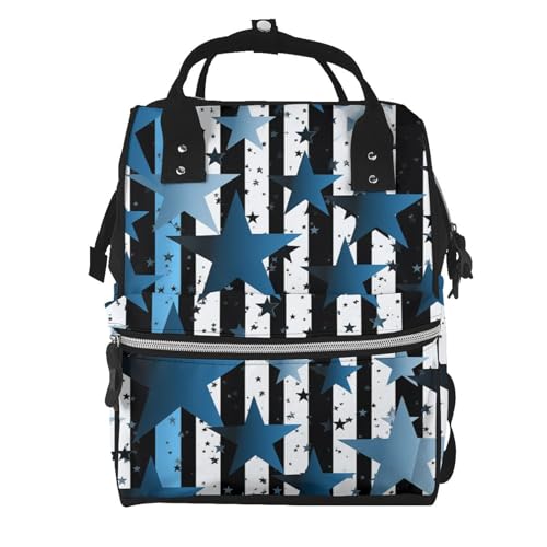 Sac à dos à langer pour femme bleu noir blanc à rayures grand format pour poussette