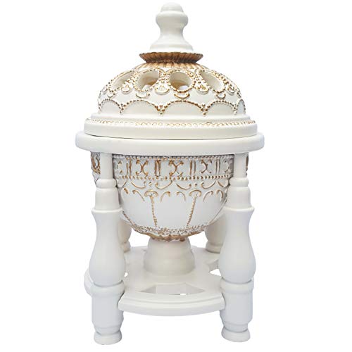 Am Charcoal Incense Burner - Bakhoor Burner, Oud Frankincense Resin Burner - For Office & Home Decor - Lavish 4 Pillar White #TOP6