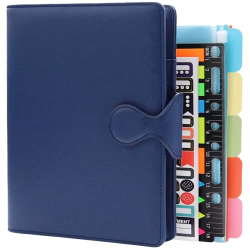HXRTANGS PU Carnet de Notes en Cuir A5, 6 Anneaux Classeur Journal Pliable Cahier d'affaires avec Poches/Porte-Stylos/Accessoires, Papier Ligné 80 Feuilles / 160 Pages, Bleu Marine