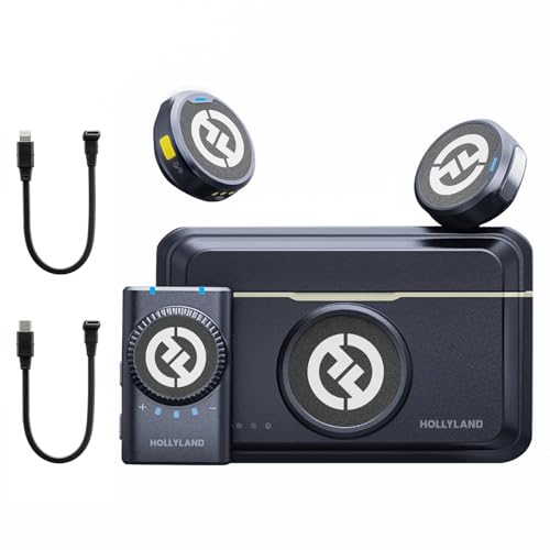 Image of Hollyland Lark M2 Wireless Microphone for Camera /PC /Laptop /Phones, 48kHz /24-bit, 300m Range, Noise Cancelling, 40h Use, Video Recording (2TX + Camera RX + Charging Case+USB-C & Lightning Cables)