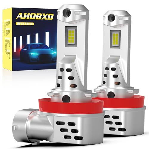 AHOBXD H11 LED Fog Light Bulb, H8 H9 H16 Bulbs Upgraded 900% Brightness Super Bright with Fan Cooling 60000LM 1:1 Halogen Mini Size 80000Hrs Lifespans Fog Lights Pack of 2