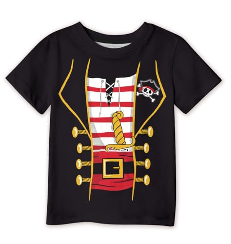 IIMMER Little Boys Girls Halloween Playful Outfits Short Sleeve Trendy Pirate Blouse Black 5-6 Years
