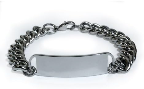 Custom Engraved Medical ID Alert Bracelet with Embossed emblem and wide chain. D-Style, premium series.