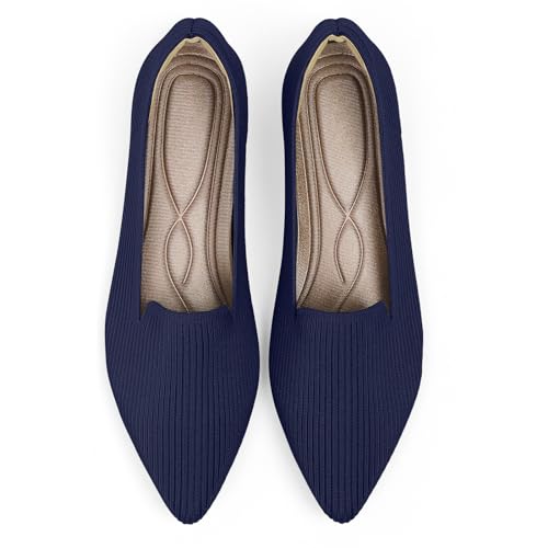 Image of TINGRISE Women's Flats Shoes Pointed Toe Knit Washable Ballet Comfortable Dressy Work Flat