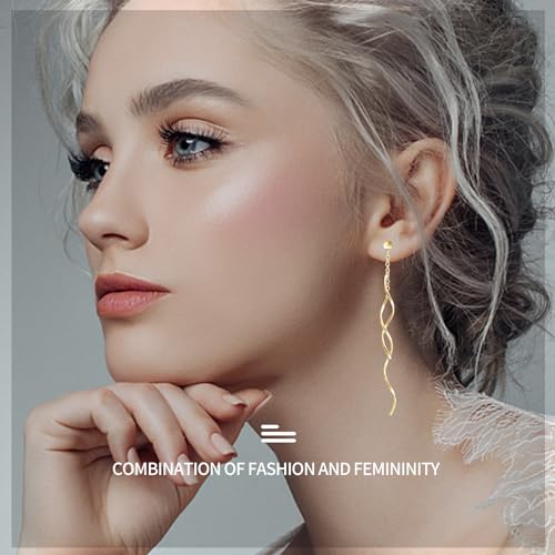 Sterling Silver Spiral Long Wire Earrings, Handmade Twisted Linear Hypoallergenic Dangle Drop Earrings, Gift for Women (Silver, straight long wire earing)2