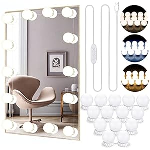 Dbmoon Lampe de miroir LED avec 14 ampoules à intensité variable pour coiffeuse, éclairage miroir, 3 couleurs maquillage, style Hollywood cosmétique, câble USB, Blanc