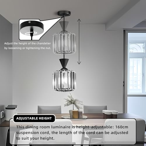 niuniaj Pendant Light,Acrylic Crystal Pendant Light Shade,150CM Adjustable Height Black Pendant Light Fitting,E27 Light Pendant fof Living Room Bedroom Kitchen Dining Room Hallway Entryway(NO Bulb) - Image 4