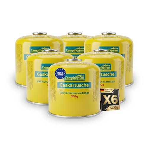 Campingman Gaskartusche 500g mit Schraubventil EN 417 Butangas für Campingkocher Weber Grill & Camping Universal Schraubkartusche (6 x 500g)