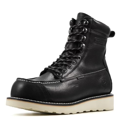Image of SUREWAY Mens 8 inch Heavy Duty Waterproof Work Boots for Men - Composite Toe,EH Construction Industrial Safety Leather Boots,GoodyearWelt,Lace Up Wedge Moc Toe,Oil /Slip Resistant Comfortable Outsole
