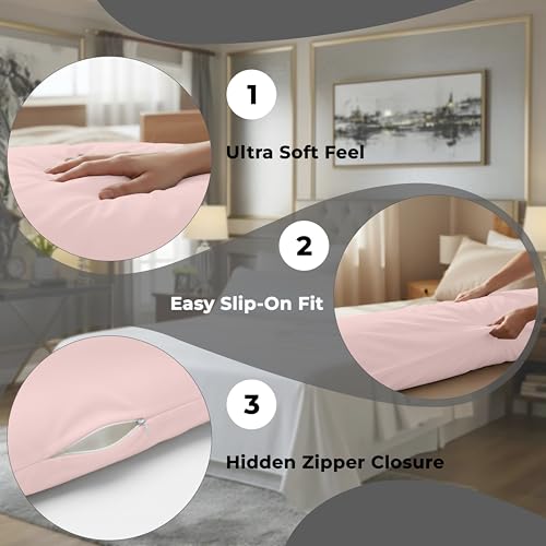 Image of ROYALE LINENS Body Pillow Cover - Double Brushed 1800 Microfiber - 20 inchx54 inch with Hidden Zipper Closure - Wrinkle & Fade Resistant - Super Soft Body Pillowcase 2 Pack (Pink, Pack of 2)
