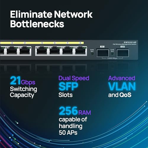 Image of EnGenius 8-Port Gigabit 802.3af PoE Layer 2 Managed Ethernet Switch, 2 SFP Ports, 61.6W PoE Budget with Remote Monitoring (EWS2910P)