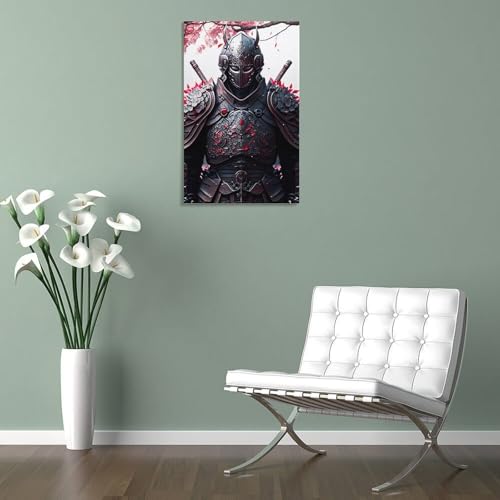Peinture sur toile samouraï noir, tableau mural abstrait et affiche 30x45 - 4