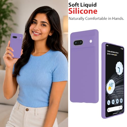 Image of KACA Silicone Back Case for Google Pixel 7a, Soft-Touch, Shockproof Phone Back Cover for Google Pixel 7a (Lavender)