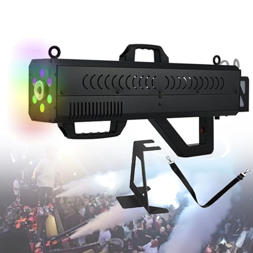 Pistolet à fumée avec lumières for fêtes, machine à fumée portable 1500 W avec lumières changeantes et colorées, for Halloween effrayant, spectacles sur scène et soirées en boîte de nuit(Black)