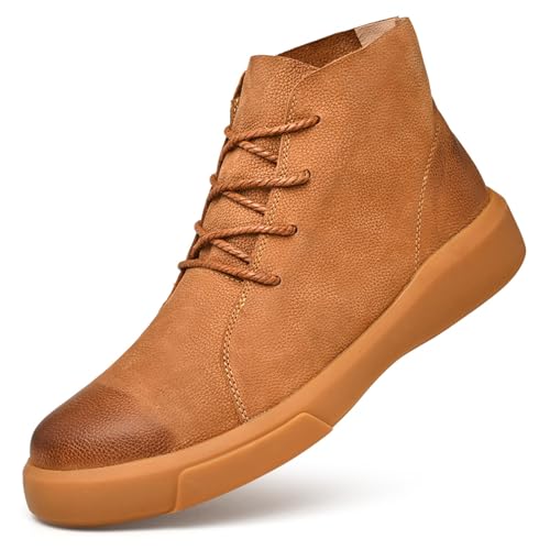 Image of Mens Mid-Top Lace-Up Leather Chukka Ankle Boots Casual Comfortable Round Toe Non-Slip Shoes for Walking Outdoor Hiking