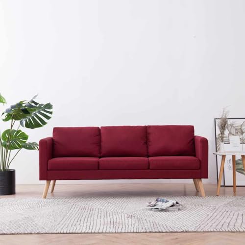 Sofá de tela de 3 plazas rojo vino cómodo con fundas extraíbles y marco de madera 3