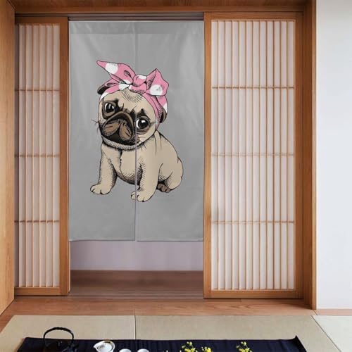 のれん 萌えグッズ パグ 犬柄 間仕切り おしゃれ 遮光 目隠し 暖簾 ドアカーテン 北欧 厚手 断熱防寒 インテリア リビング キチン ロング カーテン 玄関 飲食店 出入り口 洗面所 台所用 四季兼用 86x143cm
