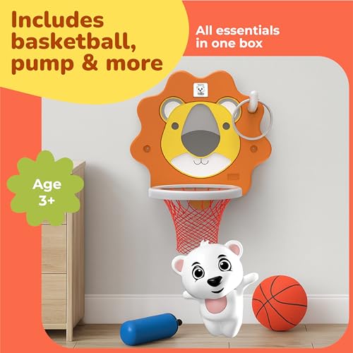 Image of Lifelong Cuppy Lion Kids Basketball Hoop & Ring Toss Game Set for 2-5 Years | Wall Mounted Foldable Lion Board with Ball, Pump & Rings| Indoor Outdoor Sports Toy for Boys & Girls (LLCBS01)