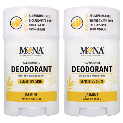 Image of MONA BRANDS All Natural Deodorant For Women & Men | For Sensitive Skin | No Aluminum or Baking Soda | (2-Pack JASMINE 1.76 Oz each)